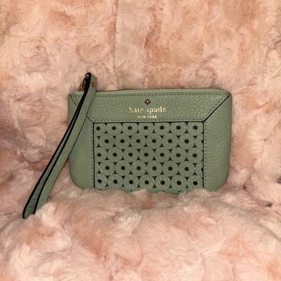 kate spade Handbags - Kate Spade Mercer Isle Bee Perforated Mint Green Leather Wristlet Coin Purse